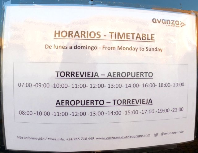 horarios de Torrevieja al aeropuerto de Alicante